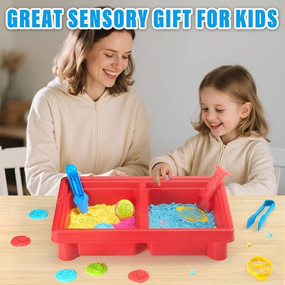 Carolart Sensory Table with Sands, Sand & Water Play Table for Kids，Indoor and Outdoor Activity Table, Sensory Bin Toys for Toddlers 3 4 5 6 7，17x11.5x10.2 Inches