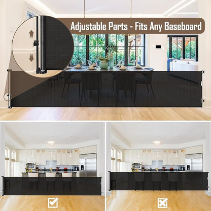 185 Inch Extra Long Baby Gates for Large Openings, Retractable Baby Gates Extra Wide Retractable Dog Gate Outdoor Retractable Gate Indoor Extra Large Baby Gate, Mesh Gates for Kids Or Pets, Black