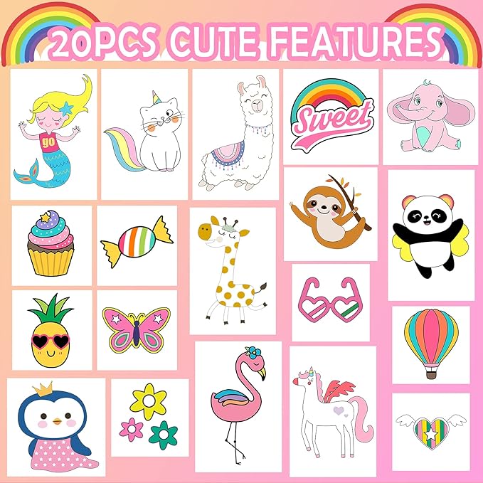 Unicorn Wooden Stamp and Sticker Set for Girls, Unicorn, Mermaid, Panda, Alpaca, Sloth, Cats, Rainbow, Butterfly Stamps, Activity Craft Set for Girls Boys Kids Gift Ages 4 5 6 7 8 9 10 Years Old