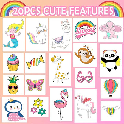 Unicorn Wooden Stamp and Sticker Set for Girls, Unicorn, Mermaid, Panda, Alpaca, Sloth, Cats, Rainbow, Butterfly Stamps, Activity Craft Set for Girls Boys Kids Gift Ages 4 5 6 7 8 9 10 Years Old