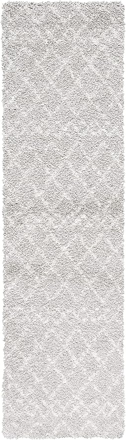 SAFAVIEH Berber Shag Collection Runner Rug - 2' x 14', Light Grey & Cream, Moroccan Design, Non-Shedding & Easy Care, 1.2-inch Thick Ideal for High Traffic Areas in Living Room, Bedroom (BER165B)