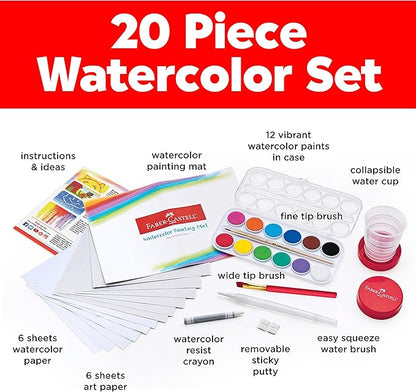Faber-Castell Young Artist Learn to Watercolor - Watercolor Paint Set for Kids Ages 5+, Kid-friendly and Washable Watercolor Paint (Packaging May Vary)