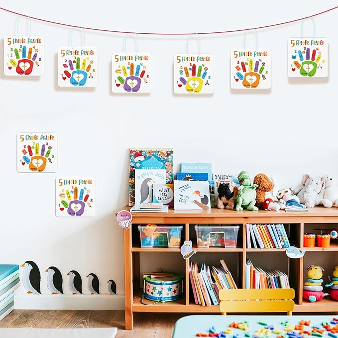 30 Sets Bible Crafts for Kids 5 Finger Prayer Handprint Craft DIY Christian Sunday School Arts Make Your Own Finger Prayer Gift for Religious Party Supplies Fun Home Activities