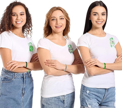 Cinrobiye 60 Pcs Mental Health Awareness Accessories Bulk Include 30 Green Ribbon Bracelets and 30 Button Badges Mental Health Awareness Month Gifts for Teens Adults Party Favors(Green)