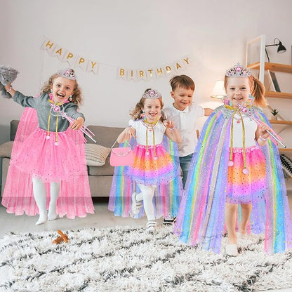 11PCS Princess Cape Dress up Clothes for Little Girls, Princess Cape with Crown for Kids Girls 3-8 Birthday Gifts