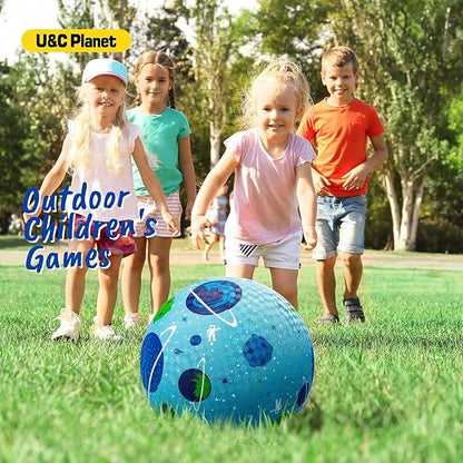 U&C Planet Playground Balls for Toddlers 1-3, 2 Pack 6 inch 8.5 inch Kickball for Kids Outdoor Indoor, Catoon Rubber Balls with Pump, Child Gift for Boys Girls 1-3 3-5 5-10