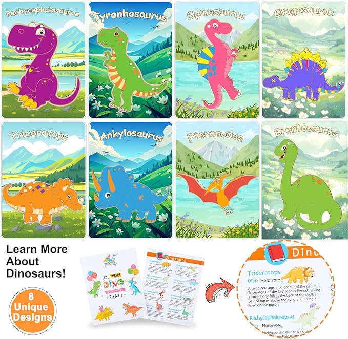 JOTIKO 24 Pack Dinosaur Party Favors Painting Toys Dino Birthday Treat Goodie Bag Stuffers Pinata Fillers Return Gifts Classroom Prizes, Wood Keychain Paint Kits Arts Crafts for Kids Girls Boys