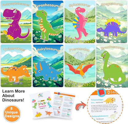 JOTIKO 24 Pack Dinosaur Party Favors Painting Toys Dino Birthday Treat Goodie Bag Stuffers Pinata Fillers Return Gifts Classroom Prizes, Wood Keychain Paint Kits Arts Crafts for Kids Girls Boys