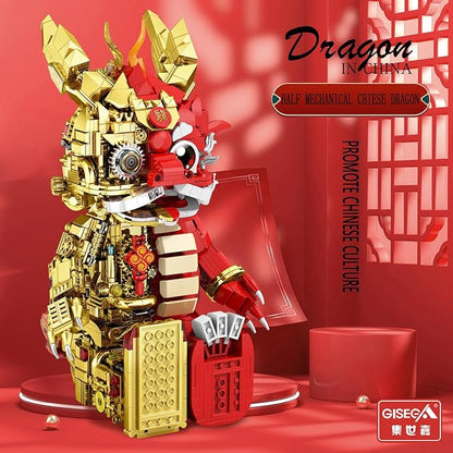 Suitable for Ages 15+ Small Particles (1962 Pieces) Semi Mechanical Chinese Loong Building Block Toys Compatible with Lego Comes with a Transparent Display Box and Building Block Tool Set