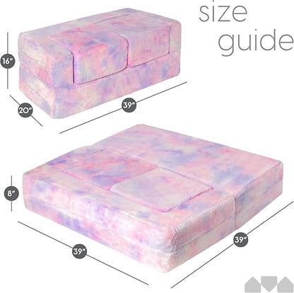 Kids Modular Sofa Unicorn Fur with Round Pillow, Kids Sofa for Toddler and Baby Playroom/Bedroom Furniture with Bonus Pillow