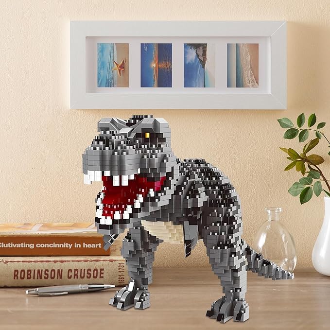 Dinosaur Tyrannosaurus Rex Model Decor Micro Mini Blocks Velociraptor Building Blocks Toy Birthday for Age 6+ Children Adults Teens 1530 Pieces