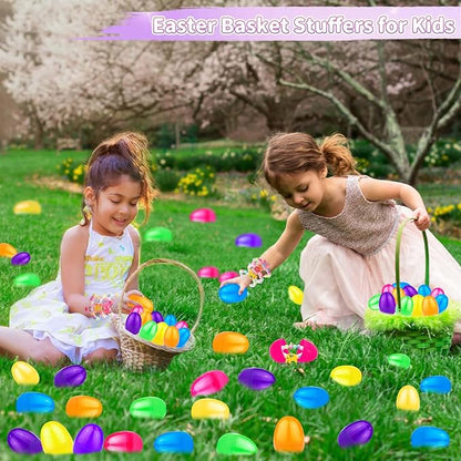 24 Pcs Easter Egg Filled with Bracelets Inside for Girls Toddler Kids, 24 Different Colorful Bead Bracelets Easter Basket Stuffers Gift, Girls Easter Egg Hunt Party Favors Classroom Prize Supplies