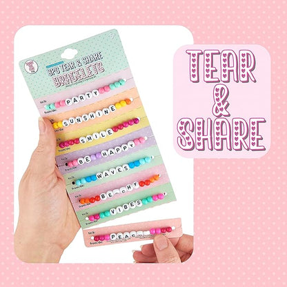 Expressions 16pc Tear & Share Bracelets w/ PASTEL Beads - Novelty Message Bracelets To Share With Friends, Colorful Letter Beaded Bracelets, Shareable Party Favor Jewelry For Kids And Teens