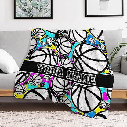 Custom Basketball Blanket - Soft Flannel Sports Basketball Blankets for Teens Adults Women Men Basketball Lovers - Warm Basketball Throw Blankets for All Season Lap, Chair, Sofa, Couch, Bed - 80"x60"