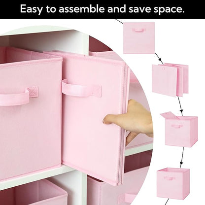 Cupic Cupid 13x13 Storage Cubes, 6 Pack Open Storage Bins with Handles, Storage Cube Organizer for Clothes and Toys, Collapsible Cube Bins for Closet, Shelves, Offices, Pink