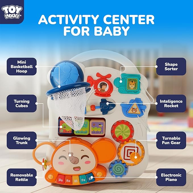 TOY Life 3 in 1 Baby Push Walker and Activity Center, Sit to Stand Walker for Babies 6-12 Months, Baby Walking Toys with Music Panel for Girls Boys, Toddlers Push Toys Gifts for Learning to Walk Red