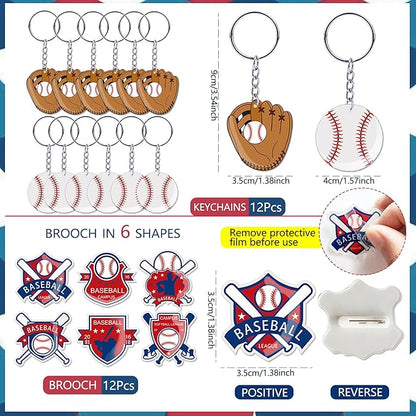 Baseball Party Favors,98 Pcs Baseball Themed Party Supplies For Kids With Goodie Bags,Bracelets,Brooches,Keychain,Stickers For Boys Team Gifts Birthday Decorations Classroom Rewards Stuffers