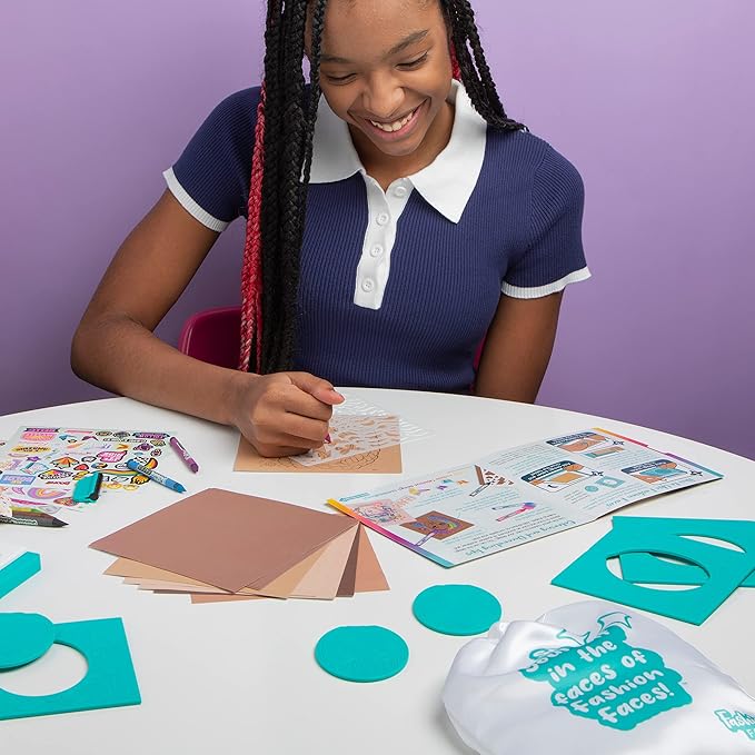 Fashion Faces Mix & Match Fashion Designer Kit for Girls, Kids Arts & Crafts Ages 6+, Girls’ Fashion Hair & Makeup Looks, Gifts for 6 Year Old Girl, Toys for Girls, Little Girl Gifts, Fashion Plates