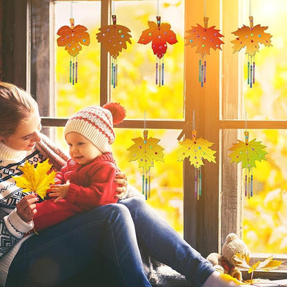 gisgfim 16 Pack Fall Wind Chime Kits for Kids Make Your Own Maple Leaves Wind Chime Wooden DIY Arts and Crafts for Thanksgiving Autumn Party School Classroom Decorations Supplies Birthday Favor