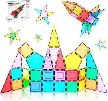 PicassoTiles Magnetic Building Block Rocket Booster Theme Set Magnet Construction Toy Educational Kit Engineering STEM Learning Playset Child Brain Development Stacking Blocks Playboard PT32