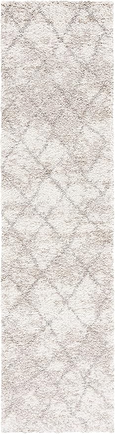SAFAVIEH Berber Shag Collection Runner Rug - 2'2" x 9', Cream & Light Grey, Moroccan Design, Non-Shedding & Easy Care, 1.2-inch Thick Ideal for High Traffic Areas in Living Room, Bedroom (BER162C)