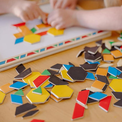 Melissa & Doug Deluxe Wooden Magnetic Pattern Blocks Set - Educational Toy With 120 Magnets and Carrying Case, Multi-color, 1 EA