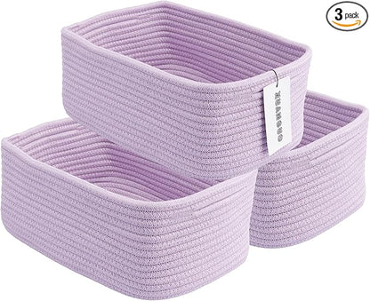 XUANGUO Small Woven Storage Baskets 12“X8”X5“ Decorative Rope Bins for Organizing Shelves, Closets, and Toys, Empty Gift Baskets, Cute Organizer Basket for Home and Office (purple, regular)
