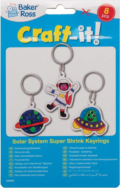 Baker Ross Ltd Solar System Super Shrink Keyrings, Arts and crafts for Kids (Pack of 8)