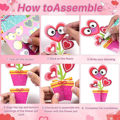 36Pcs Valentine’s Day Flower Crafts Kit Decorations,DIY Flower Heart Craft Gifts Make Your Own Valentines Gifts Spring Flower Cutouts Sets for School Classroom Activities Decorations Party Supplies