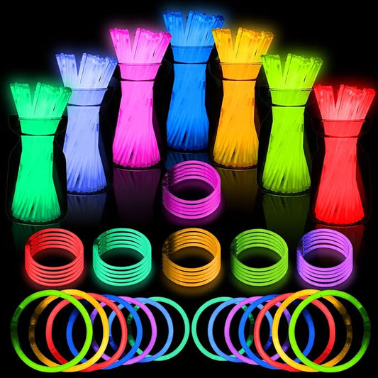 Glow Sticks Bulk - Ultra Bright 50 Party Pack with Connectors for Christmas, Neon Birthday and Holidays - Multicolor 8" Glow Sticks Necklaces Bracelet