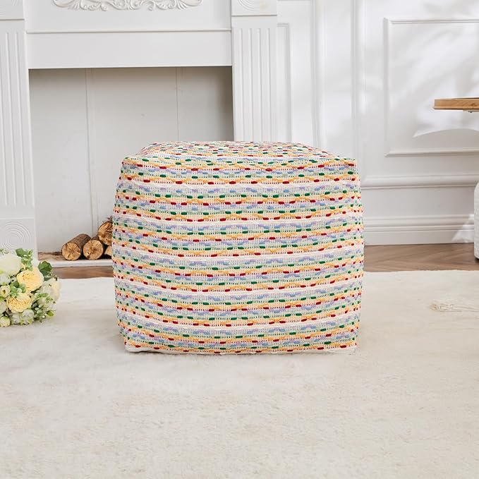Unstuffed Pouf Ottoman Cover Storage Bean Bag Cube Foot Rest Footstool Floor Pillow Farmhouse Cushion for Living Room, Bedroom, Nursery, Kidsroom, Nook
