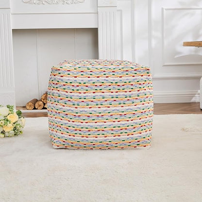 Unstuffed Pouf Ottoman Cover Storage Bean Bag Cube Foot Rest Footstool Floor Pillow Farmhouse Cushion for Living Room, Bedroom, Nursery, Kidsroom, Nook