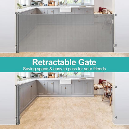 42" Tall X 95" Wide Extra Tall and Wide Baby Gate Extra Wide Baby Gate Extra Tall Retractable Dog Gate for The House Extra Wide Pet Gate Extra Tall Dog Gate Extra Large Baby Gate Outdoor Gate for Deck