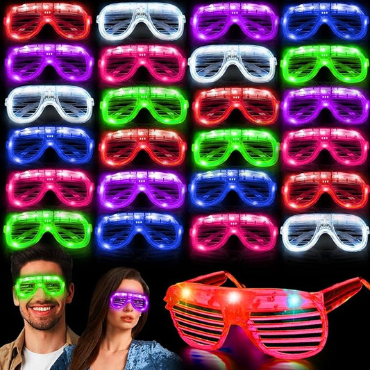 30 Pack LED Glasses Glow in The Dark Party Supplies Glow Sticks Glasses Party Favors Rave Neon Shutter Shades Light Up Glasses Sunglasses Party Favors for Kids/Adults Birthday Wedding Cosplay