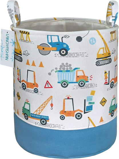 LANGYASHAN Laundry Basket Cotton Collapsible Organizer Storage Basket for Boys girls Laundry Hamper Toy Bins Gift Baskets Bedroom Clothes Children Nursery(Engineering Car)