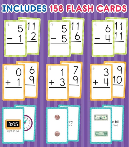 Carson Dellosa 3-Pack Math Flash Cards, Addition and Subtraction Flash Cards, Time & Money Flash Cards, 1st Grade, 2nd Grade, and 3rd Grade Math Facts Flash Cards, Card Games for Kids Ages 5+