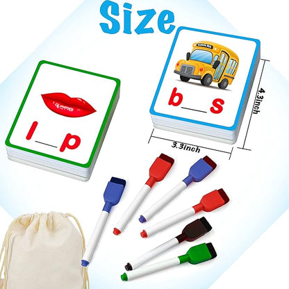 100 Short Vowel Spelling Flashcards, Handwriting Cards Learn to Write CVC Sight Words CVC Words Games for Kindergarten Learning Activities, Montessori Educational Toy Gift for Kids 3 4 5 6 Years Old