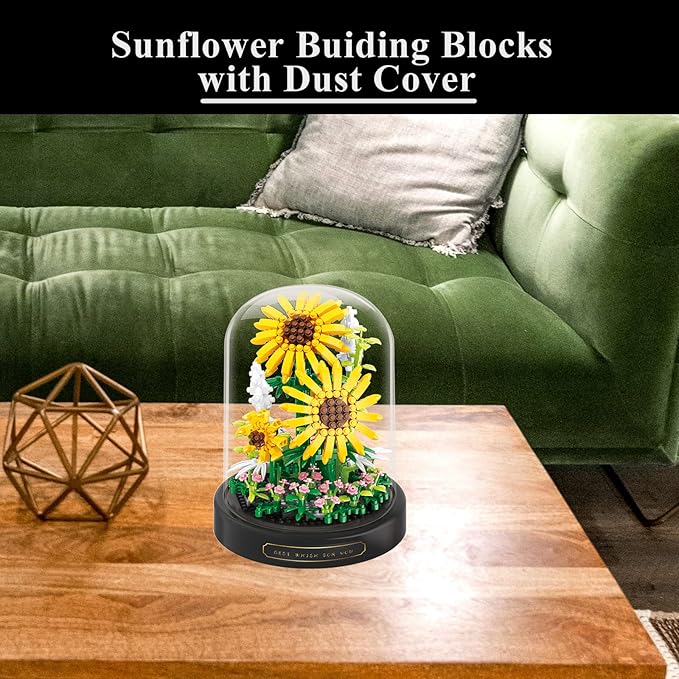 Sunflower Flower Bouquet Set,Mini Bricks Botanical Collection Flowers Building Blocks,Assembly Bonsai Tree Friends Sets, Valentine's Anniversaries Birthday Gift for Women Friends Adults