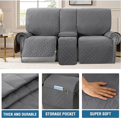 H.VERSAILTEX 100% Waterproof Loveseat Recliner Cover with Center Console Anti Slip Reclining Loveseat Cover with Adjustable Elastic Straps (Recliner Loveseat with Console, Rocket Gray)