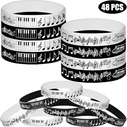 48PCS Piano Notes Rubber Bracelets Silicone Wristbands Party Favors-Choir Music Prize Candy Party Decorations Birthday Baby Shower Party Favors