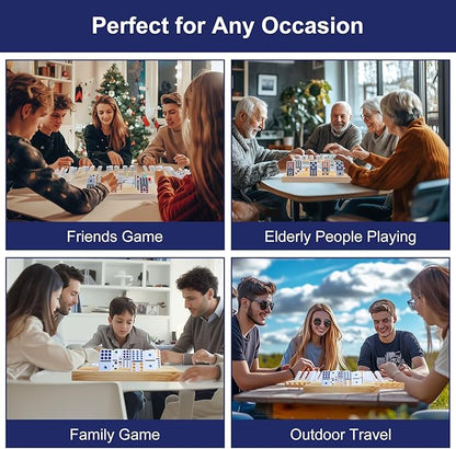 Mexican Train Dominoes Set, 91 Tiles Double 12 Game with 8 Wooden Racks/Trays, Tin Box, and Colorful Trains, Classic Domino Set, Perfect for Kids, Adults, and Families (D12 + 8 Holders)