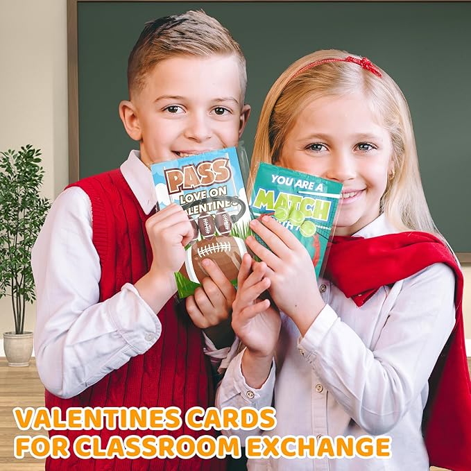 Valentines Day Cards for Kids, 24 Pack Adjustable Sports Charm Bracelets with Valentines Day Cards for Valentine School Party Favors for Kids Boys Girls, Kids Exchange Valentines Day Gifts