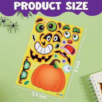 JOYIN 24 Pcs Halloween Pumpkin Decorating Stickers, Party Favor for Kids, Halloween Art Crafts Party Supplies, Pumpkin Face Sticker with 8 Designs, Halloween Treats Classroom Activities Games