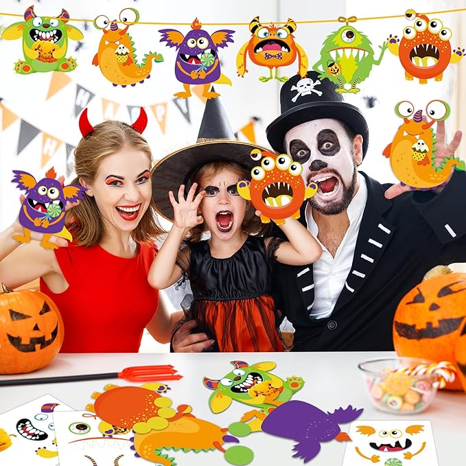 party greeting 24 PCS Halloween Craft Kits DIY Monster Craft for Kids, Make Your Own Monster Set, Monster Paper Decorative Kit for Home Class Game Activities