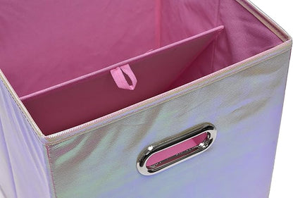 Handy Laundry 6-Pack Foldable Cube Storage Bins – Decorative Collapsible Organizer for Shelves, Closets, Underbed, Clothes, or Kids’ Toys (Shiny Pink)