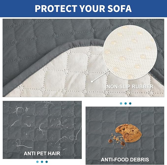 XINEAGE Loveseat Sofa Cover Waterproof Couch Covers for 2 Cushion Couch, Soft Washable Slipcover with Pockets & Non-Slip Elastic Straps, Thick Furniture Protector (Loveseat, Dark Grey)