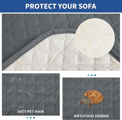 XINEAGE Loveseat Sofa Cover Waterproof Couch Covers for 2 Cushion Couch, Soft Washable Slipcover with Pockets & Non-Slip Elastic Straps, Thick Furniture Protector (Loveseat, Dark Grey)