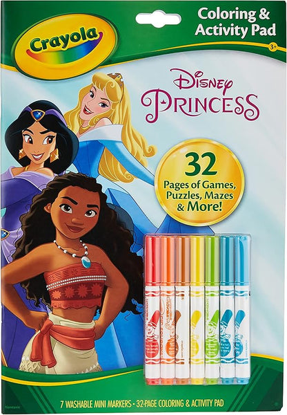 Crayola Disney Princess Color & Activity Book, 32 Coloring Pages & 7 Mini Markers, Gift for Kids, Packaging May Vary