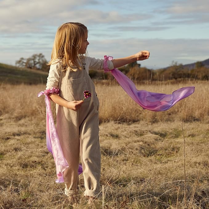 Sarah's Silks Wrist Streamers | 100% Silk Montessori and Waldorf Toys | Rhythm Ribbons for Dance, Imaginative, and Pretend Play | Includes 2 Pieces (Blossom)