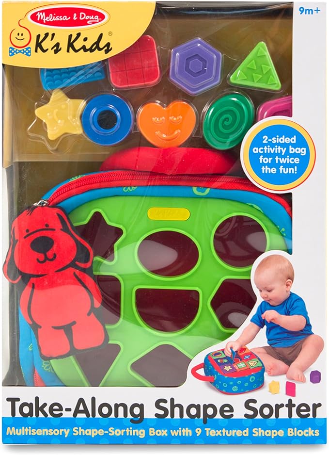 Melissa & Doug K's Kids Take-Along Shape Sorter Baby Toy With 2-Sided Activity Bag and 9 Textured Shape Blocks Sensory Toys, Travel Shape Sorter Toys For Toddlers And Infants